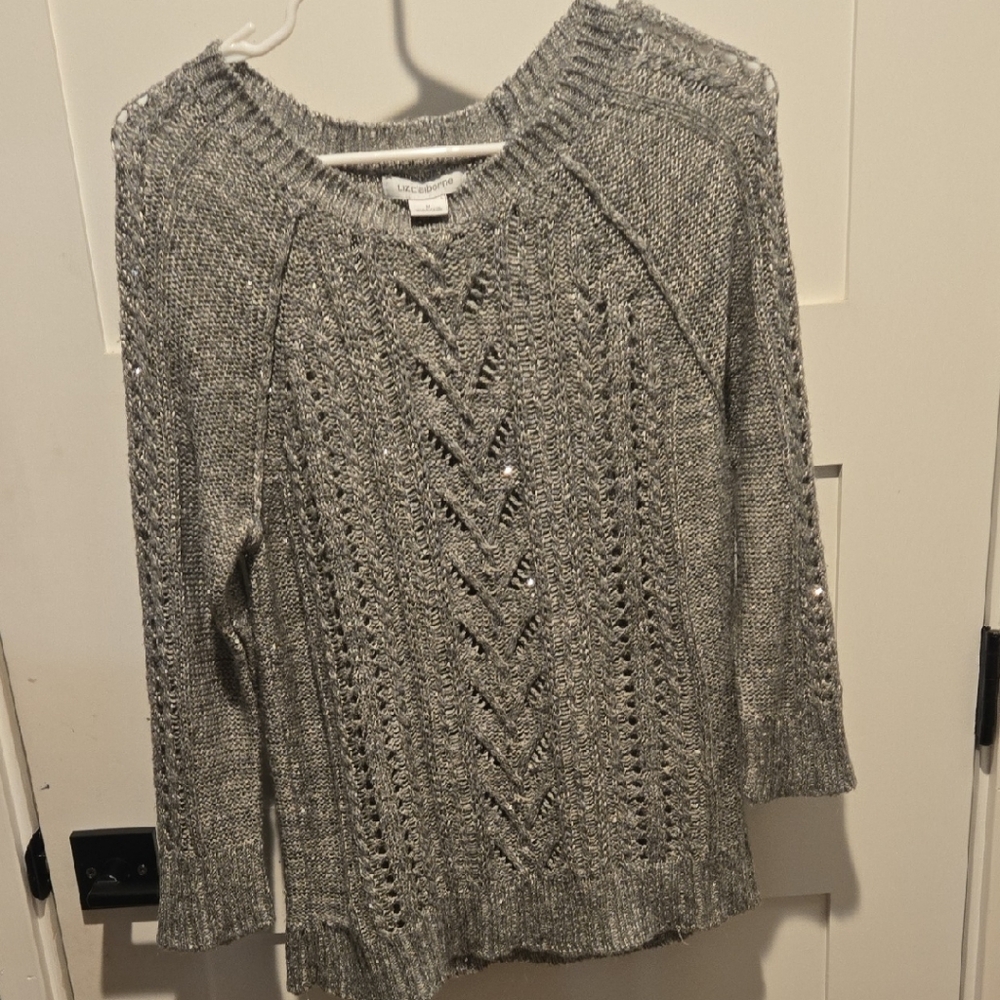 Elegant Silver Cable Knit Sweater